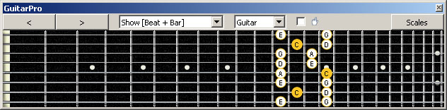 GuitarPro6 (8 string : Drop E) C pentatonic major scale : 7B5B2 box shape