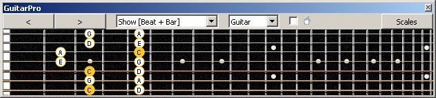 GuitarPro6 (7 string : Drop A) C pentatonic major scale : 7A5A3 box shape