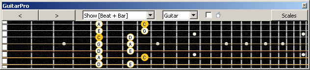 GuitarPro6 (7 string : Drop A) C pentatonic major scale : 6G3G1 box shape