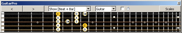 GuitarPro6 (5-string bass : Low B) C major blues scale : 4G1 box shape