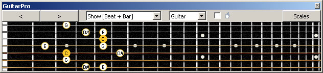 GuitarPro6 (7-string guitar : Low B tuning) C major-minor arpeggio : 5A3 box shape