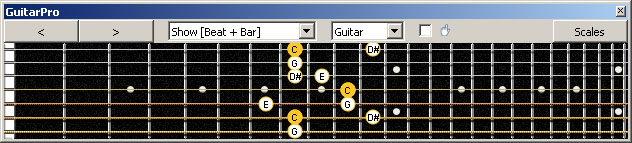 GuitarPro6 (7-string guitar : Low B tuning) C major-minor arpeggio : 6E4E1 box shape