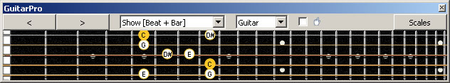 GuitarPro6 (5-string bass : Low B) C major-minor arpeggio : 4G1 box shape