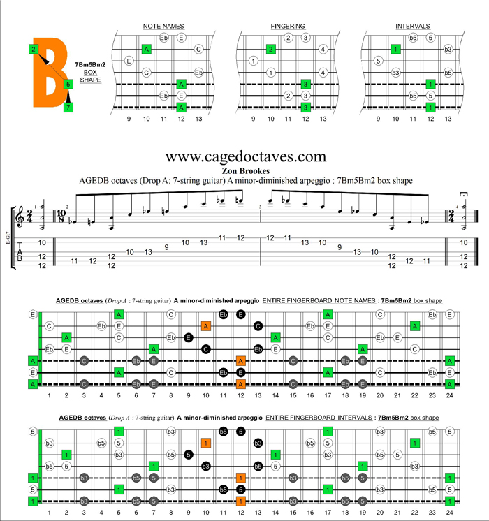 AGEDB octaves (7-string guitar: Drop A) A minor-diminished arpeggio : 7Bm5Bm2 box shape
