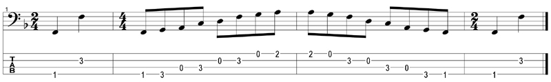 4E2 octave - F major pentatonic box shape tab