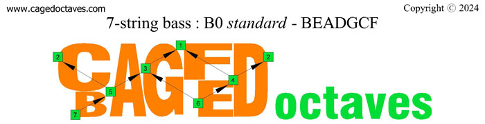 BCAGEFD octaves logo: 7-string bass (B0 standard - BEADGCF)