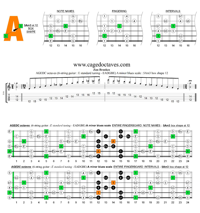 AGEDC octaves A minor blues scale : 5Am3 box shape at 12