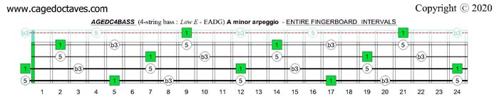 A minor arpeggio : AGEDC4BASS fingerboard intervals