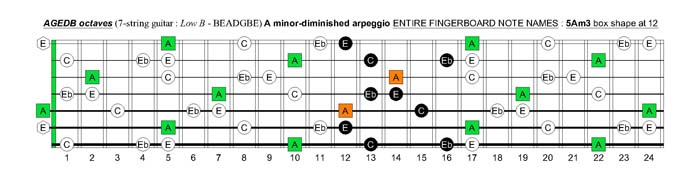 AGEDB octaves A minor-diminished arpeggio : 5Am3 box shape at 12