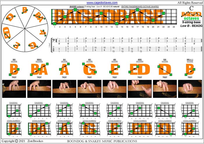 BAGED octaves (5 string bass (Low B - BEADG) C natural octave shapes (3nps) pdf