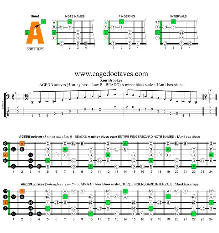 AGEDB octaves A minor blues scale : 3Am1 box shape