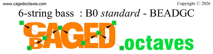 BAGED octaves logo : 6-string bass (B0 standard - BEADGC)
