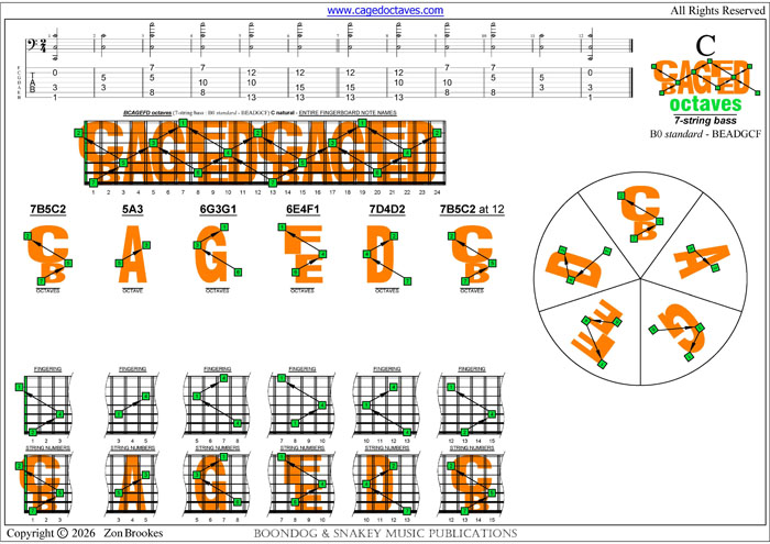BCAGEFD octaves 7-string bass (B0 standard - BEADGCF) : C natural octaves