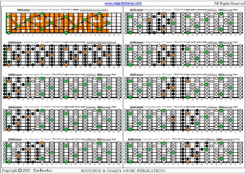 BAGED octaves 7-string guitar (F#1 standard - F#BEADF#B) C major scale (ionian mode) (3nps) : fretboard intervals