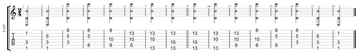 GuitarPro8 TAB: 7-string guitar (F#1 standard - F#BEADF#B) C natural octaves (3nps)