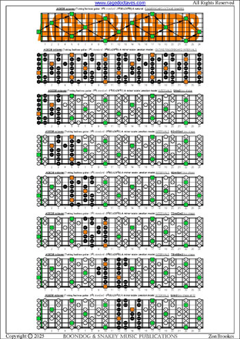AGEDB octaves (7-string baritone guitar : F#1 standard - F#BEADF#B) A minor scale (aeolian mode) box shapes : entire fretboard intervals