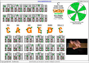 6-string guitar (Drop D - DADGBE) : CAGED octaves C major scale (ionian mode) box shapes pdf