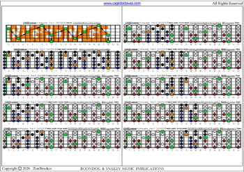 CAGED octaves (6-string guitar : Drop D - DADGBE) - C major scale (ionian mode) box shapes (3nps) : fretboard notes